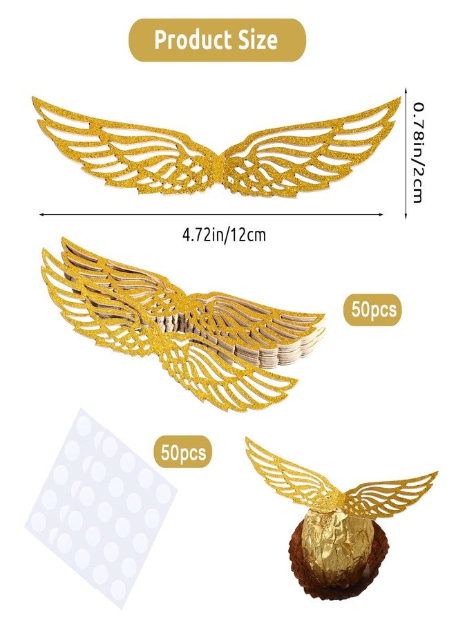 Sliverdew 50PCS Wizard Party Chocolate Decoration Wings Chocolate Decoration, Wings Wafer Cupcake Toppers with 50PCS Glue Point, Wafer Cupcake Toppers for Anniversary Birthday Wedding - Image 2