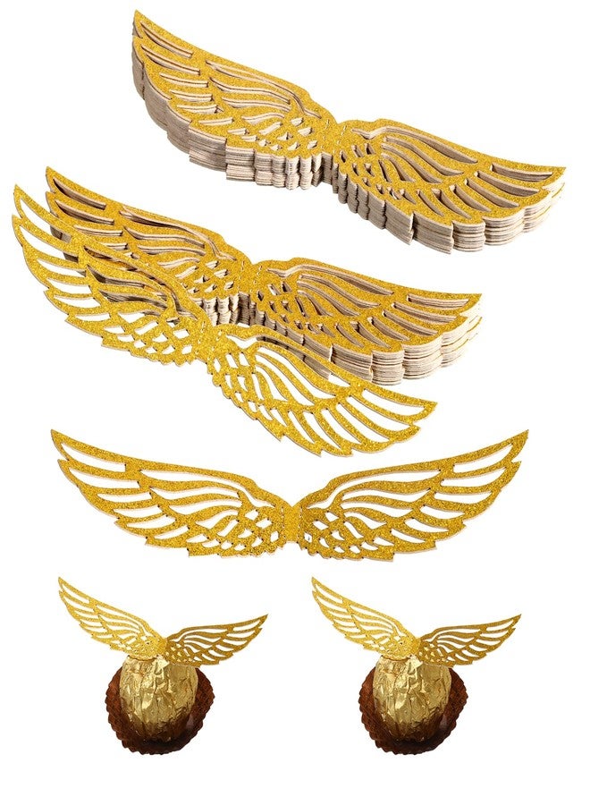 Sliverdew 50PCS Wizard Party Chocolate Decoration Wings Chocolate Decoration, Wings Wafer Cupcake Toppers with 50PCS Glue Point, Wafer Cupcake Toppers for Anniversary Birthday Wedding - Image 1