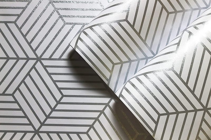 Elton DIY Self Adhesive Waterproof Wall Paper for Living Room Bed Room Furniture Makeover Cabinet Shelf Liner (45 x 300 Cms, Silver Hexagon) - Image 1