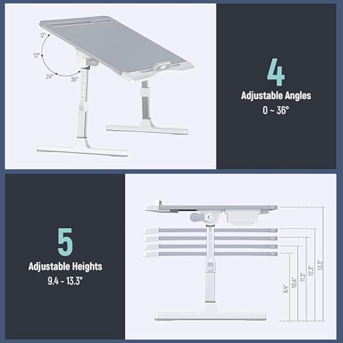 rayihni LAPTOP BED TRAY DESK, ADJUSTABLE PVC LEATHER BED TABLE WITH STORAGE DRAWERS,PORTABLE LAPTOP STAND WITH FOLDABLE LEGS FOR BED SOFA COUCH FLOOR - Image 3