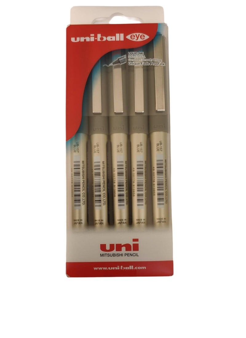 Uniball Uni-Ball - UB-157 Liquid Ink Rollerball Pens - 0.7mm Nib - Blue Ink - Pack of 5  - Image 2