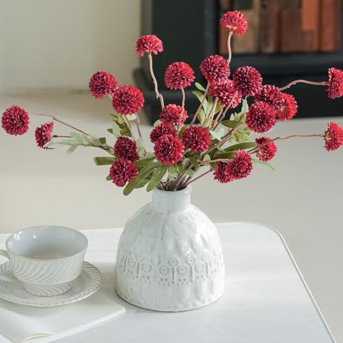 Laelfe Artificial Kiku Flower Wind Red- 5 Pcs Fake Pompon Mums Silk Small Chrysanthemum Faux Ball Fall Flower Stem Decor for Wedding Filler DIY Bouquet Centerpieces Arrangements Shower (Dark Red) - Image 4