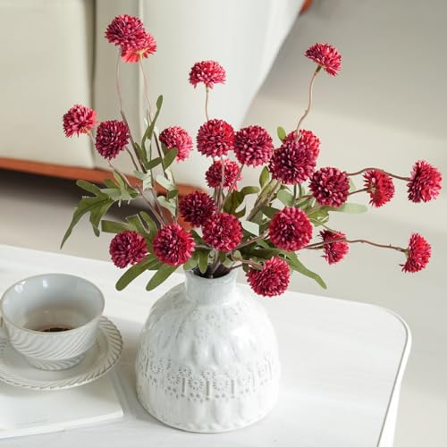 Laelfe Artificial Kiku Flower Wind Red- 5 Pcs Fake Pompon Mums Silk Small Chrysanthemum Faux Ball Fall Flower Stem Decor for Wedding Filler DIY Bouquet Centerpieces Arrangements Shower (Dark Red) - Image 5
