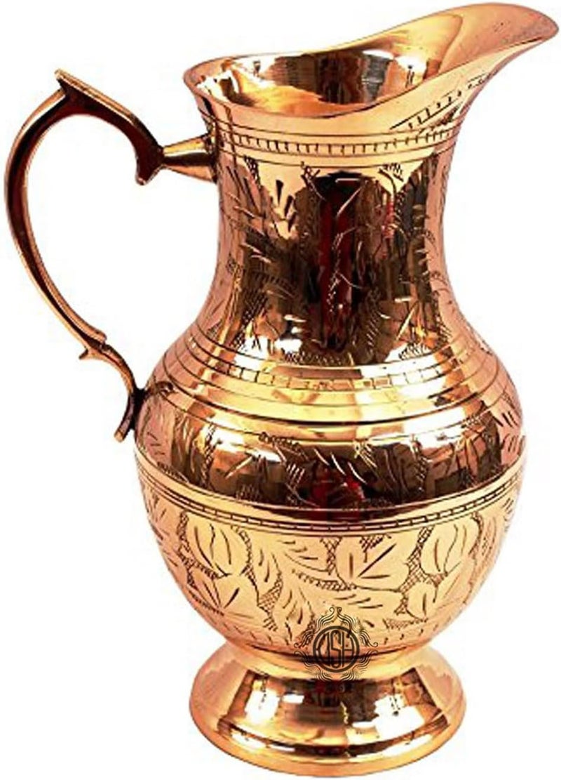 DSH Crafting Your Curiosity Brass Jug/Pitcher Designer Embossed Mughal Style for Serving Drinking Water, Home Decor Drinkware & Tableware Gold 1060 Ml - Image 4
