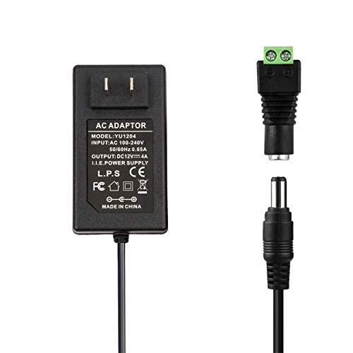 COOLM 12V 4A Power Supply - COOLM AC 100-240V 50/60Hz to DC 12 Volt 4 amp 4Amp 48W Power Converter Charger 12V4A + 5.5x2.1mm DC Female Jack Socket for 12V LED Strip Lights CCTV Camera - Image 1