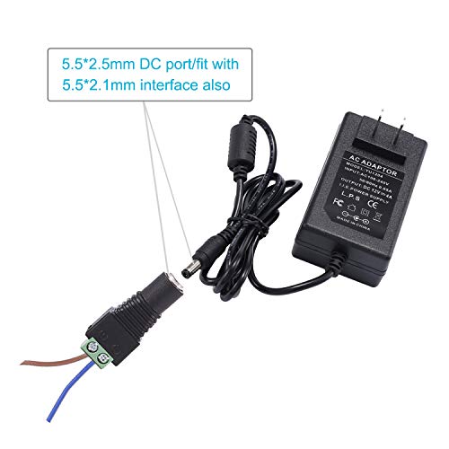 COOLM 12V 4A Power Supply - COOLM AC 100-240V 50/60Hz to DC 12 Volt 4 amp 4Amp 48W Power Converter Charger 12V4A + 5.5x2.1mm DC Female Jack Socket for 12V LED Strip Lights CCTV Camera - Image 2