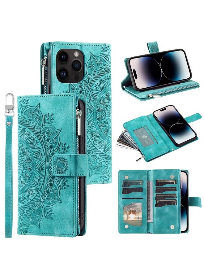 erorex - For Xiaomi Redmi 13 4G Multi-Card Totem Zipper Leather Phone Case(Green) - Image 1