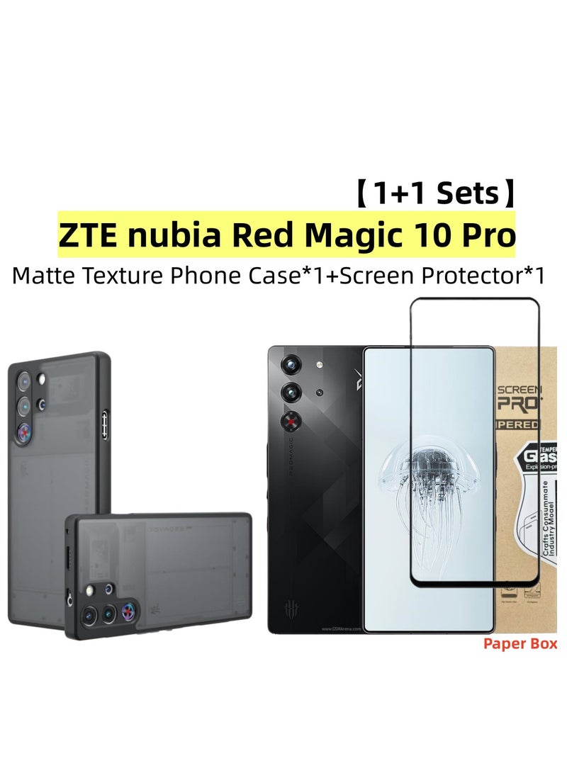 [1+1 Sets] For ZTE nubia Red Magic 10 Pro Case Cover & Screen Protector Frosted Translucent Back Protective Slim Phone Cover, Anti-Fingerprints, Anti-Fall Drop Protection，Tempered Flim  - Image 1