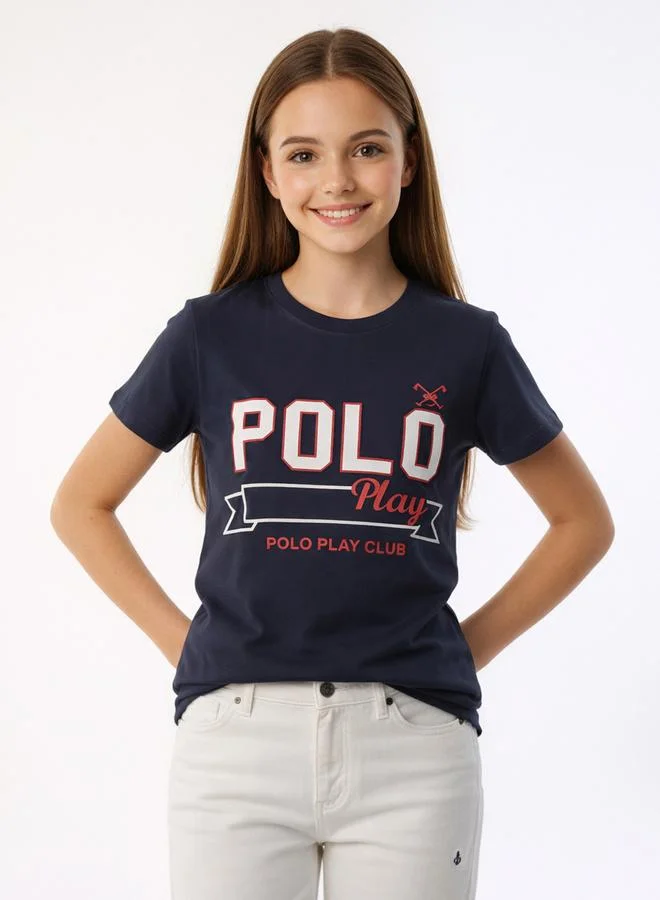 Polo Play Teen Girls Graphic Logo Crew Neck T-Shirt