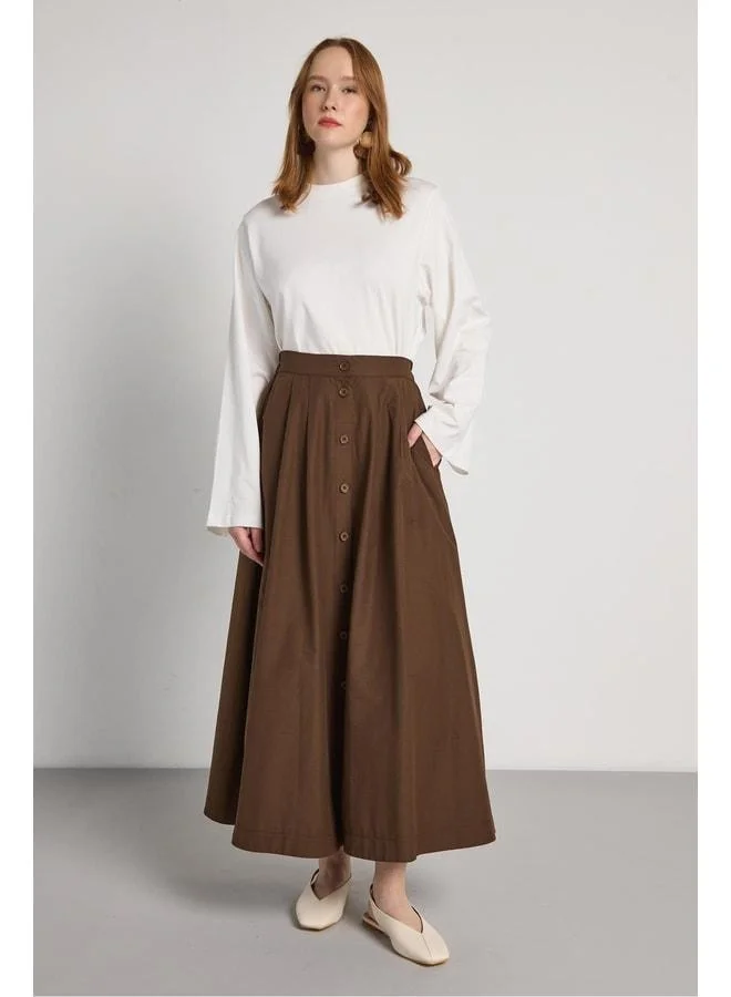 mina aise Women's Brown Button High-Waist Long Skirt 31033.