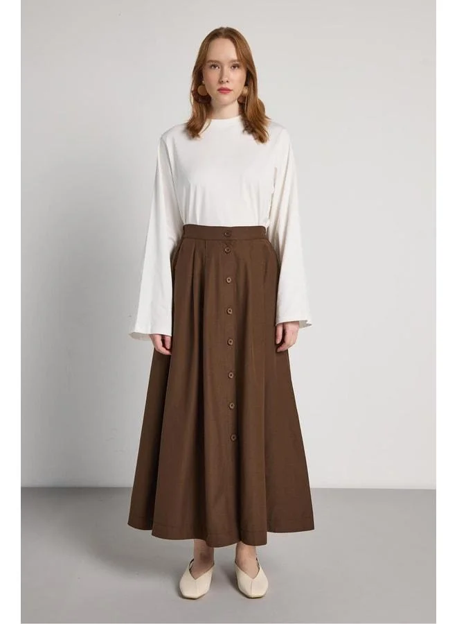 mina aise Women's Brown Button High-Waist Long Skirt 31033.