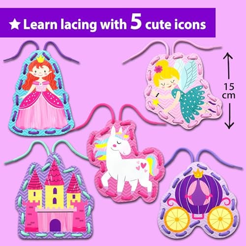 KRAFUN Beginner Unicorn My First Lacing Card Kit for Kids Arts & Crafts, 5 Easy Princess Lacing Projects, Paper Art Craft Cards for Toddlers, Fine Motor Preschool Skills Toys - Image 3