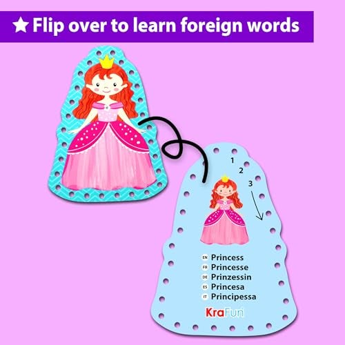 KRAFUN Beginner Unicorn My First Lacing Card Kit for Kids Arts & Crafts, 5 Easy Princess Lacing Projects, Paper Art Craft Cards for Toddlers, Fine Motor Preschool Skills Toys - Image 4