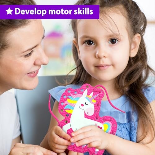 KRAFUN Beginner Unicorn My First Lacing Card Kit for Kids Arts & Crafts, 5 Easy Princess Lacing Projects, Paper Art Craft Cards for Toddlers, Fine Motor Preschool Skills Toys - Image 5