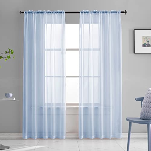 TOAVA DECO Baby Blue Sheer Curtains 84 Inches Long for Bedroom Rod Pocket Sheer Voile Curtains Panels Light Filtering Blue Sheer Drapes for Windows/Living Room/Boys/Kids Room 52x84 2 Panels - Image 1