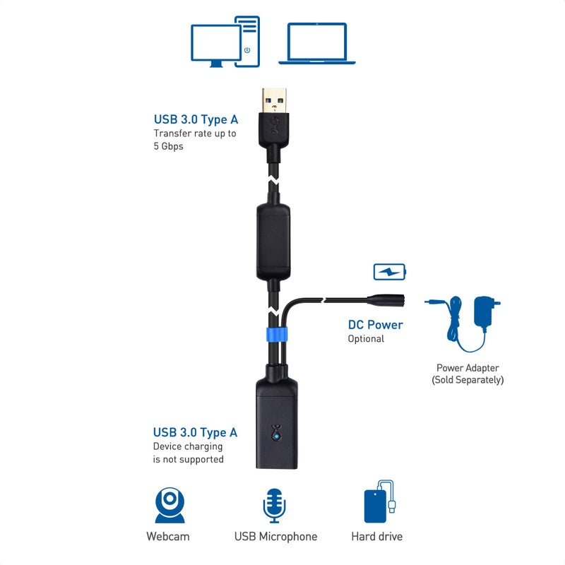 Cable Matters Active USB Extension Cable 32.8 ft / 10m (USB 3.0 Extension Cable Male to Female) with Signal Booster for Hard Drive, Webcam and More - Image 5