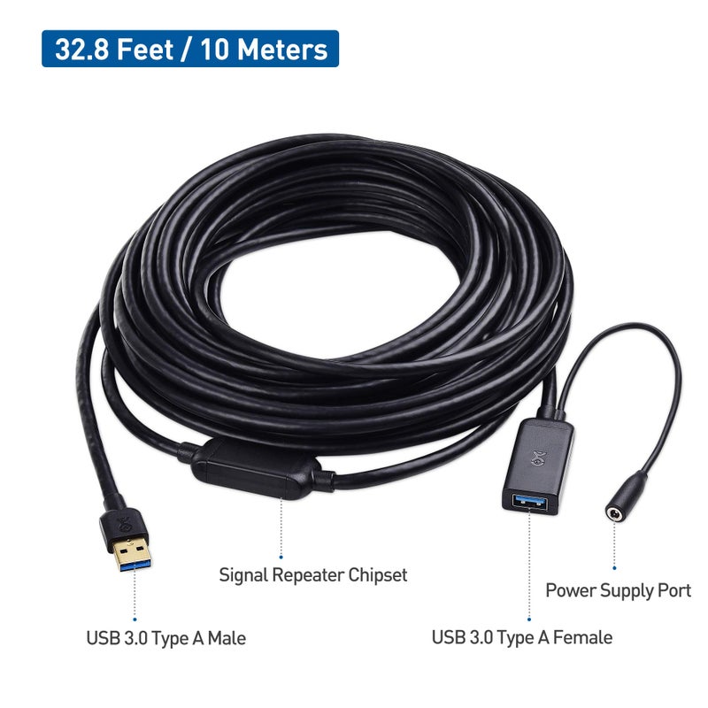 Cable Matters Active USB Extension Cable 32.8 ft / 10m (USB 3.0 Extension Cable Male to Female) with Signal Booster for Hard Drive, Webcam and More - Image 2