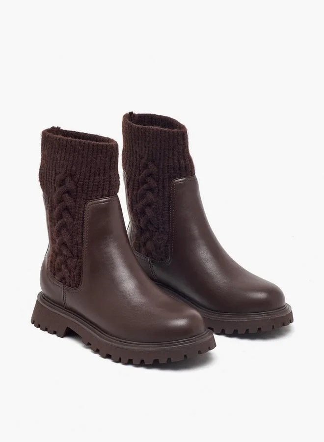 ليتل ميسي Girls Cable Knit High Cut Boots