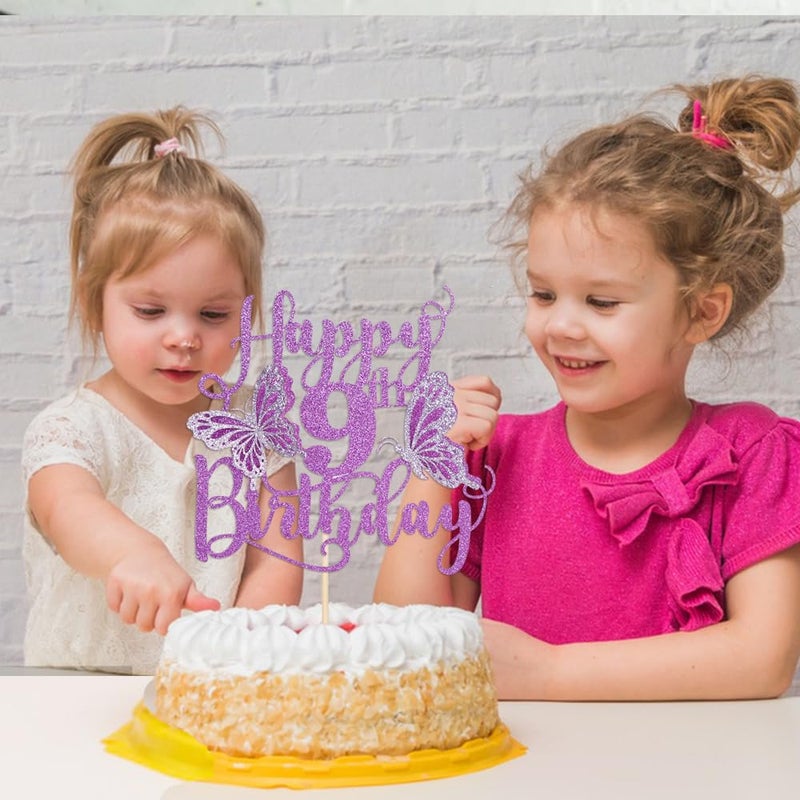 Kaoenla 3D Butterfly Happy 9th Birthday Cake Topper  Glitter Butterfly Theme 9 years old/nine Birthday/Anniversary Party Cake Decor (9th  Purple) - Image 3