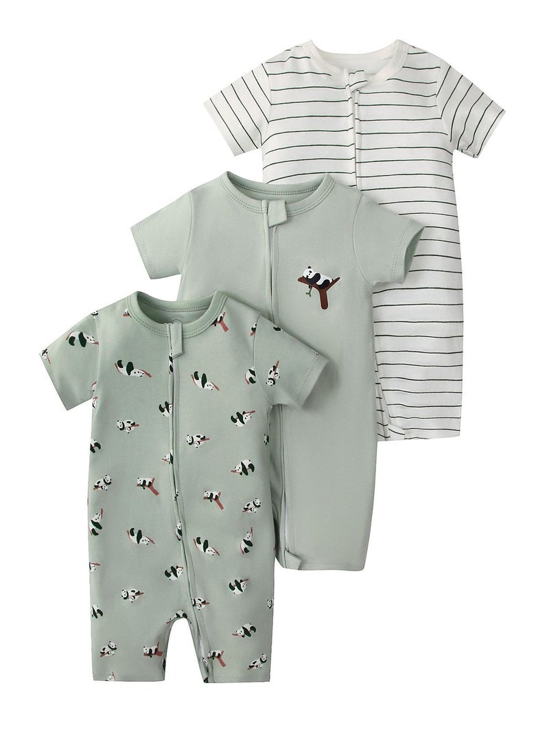 CICILADY Baby 3-Pack Short-Sleeve Onesies Bodysuit Baby Boy Girl Cotton Short Sleeve Zipper Rompers Infant 2-way Zippers Comfy Summer Jumpsuit