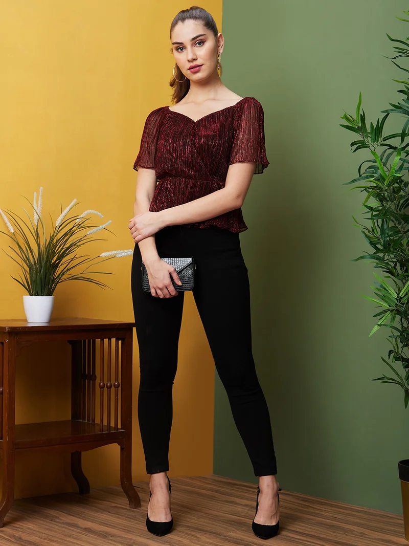 globus Women Cinched Shiny Party Top