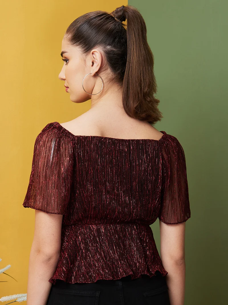 globus Women Cinched Shiny Party Top