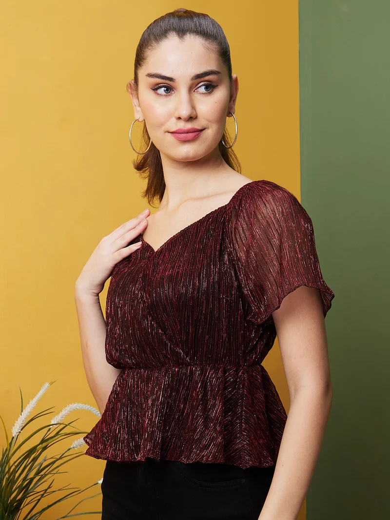 globus Women Cinched Shiny Party Top