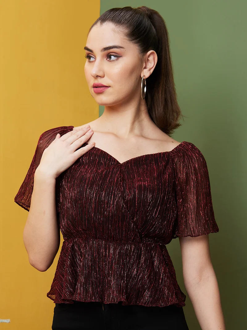 globus Women Cinched Shiny Party Top