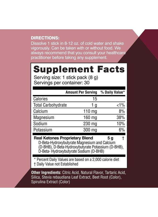 Real Ketones - BHB Exogenous Ketones Drink Mix Packets Keto Electrolytes Powder Packets No Sugar with 4 Main Fasting Electrolytes Plus Hydrating Patented Keto BHB - 30 Count Black Cherry - Image 1