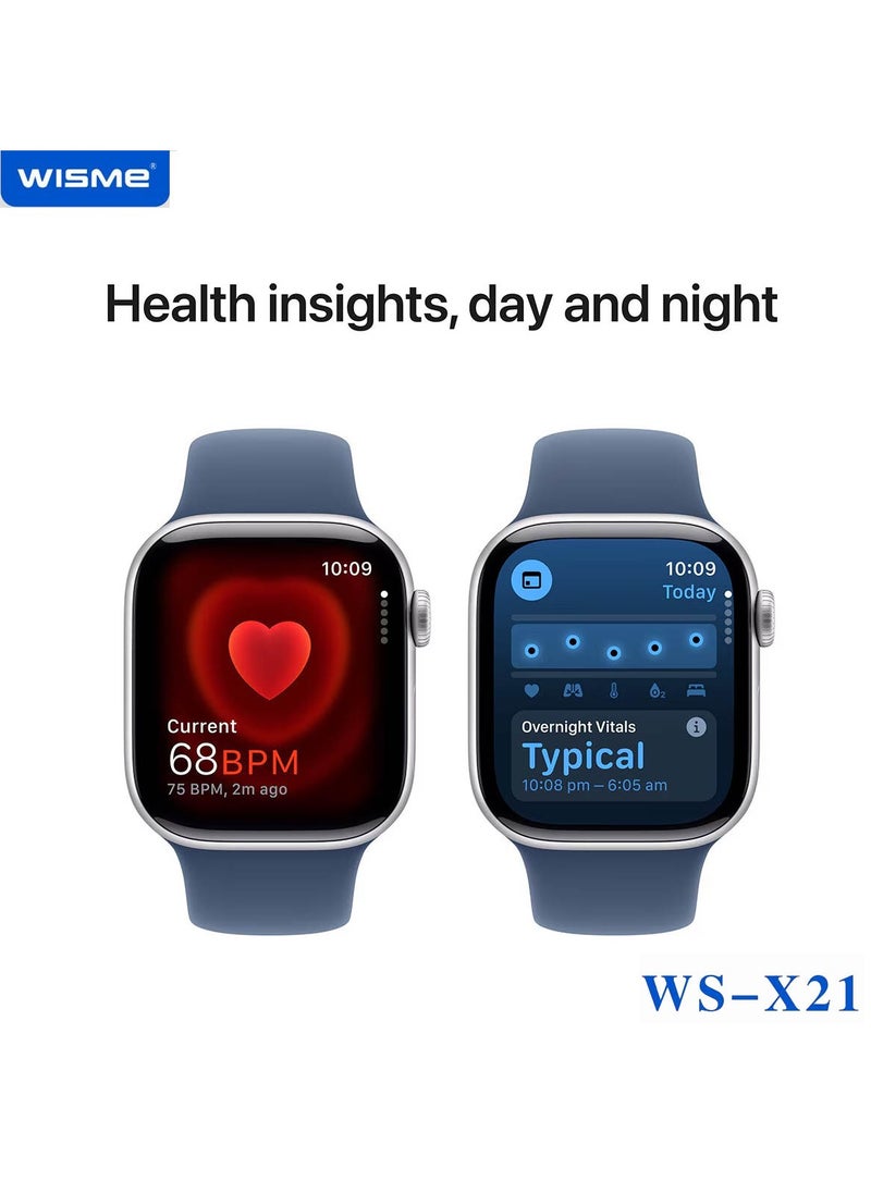 ويزمي ساعة ذكية WISME WS-X21 ذات تصميم أنيق وشاشة عالية الدقة مع 10 أزواج من الأشرطة وكابل شحن مصممة للسيدات والرجال باللون الأسود  - Image 3