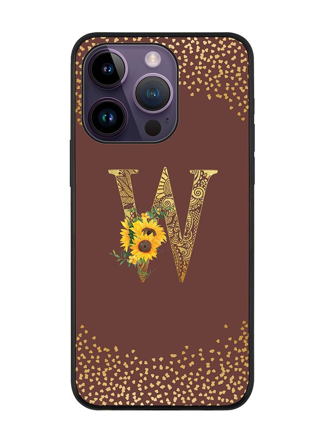 Stylizedd Rugged Black edge case for Apple iPhone 14 Pro Slim fit Soft Case Flexible Rubber Edges Anti Drop TPU Gel Thin Cover - Custom Monogram Initial Letter Floral Pattern Alphabet - W (Brown ) - Image 1