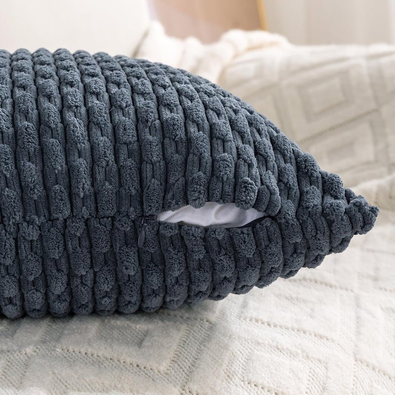 Cozoomy مجموعة من 4 أغطية وسائد زخرفية باللون الرمادي المزرق مقاس 12x20 بوصة من قماش الكوردرواي للسرير والأريكة والكنبة وغرفة المعيشة، أغطية وسائد ناعمة - Image 5