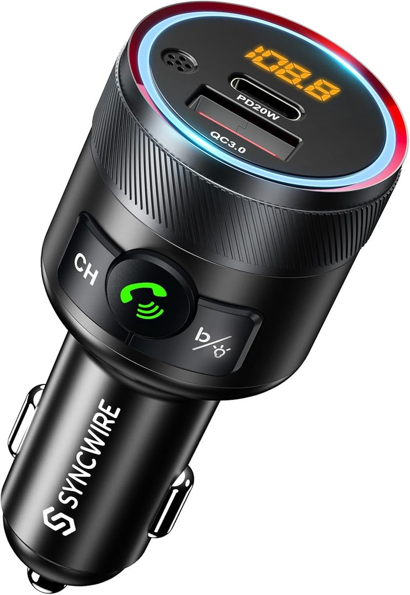 Syncwire جهاز إرسال FM بلوتوث 5.4 للسيارة، شاحن مزدوج USB بقوة 38 واط PD&QC3.0 مع ميكروفون وصوت جهير ومشغل موسيقى MP3 مع مكالمات بدون استخدام اليدين - Image 1