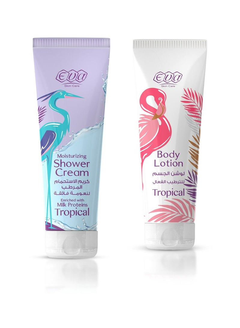 Eva Body Lotion Tropical 240ml And Moisturizing Shower Cream Tropical 250ml 