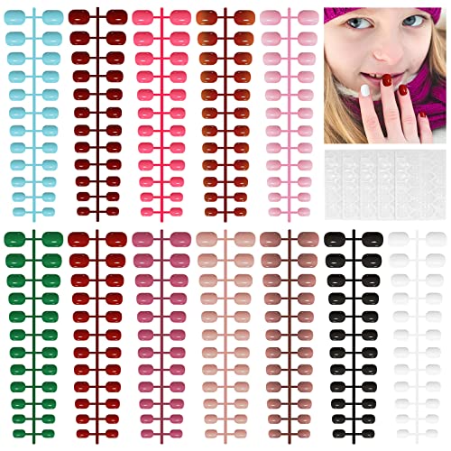 TOROKOM 288 Pieces Kids Short Glossy Press on Nails TOROKOM Children False Nails 12 Colors Acrylic Nails Art Tip for Kids Short Square Full Cover Fake Nails for Girls - Image 2