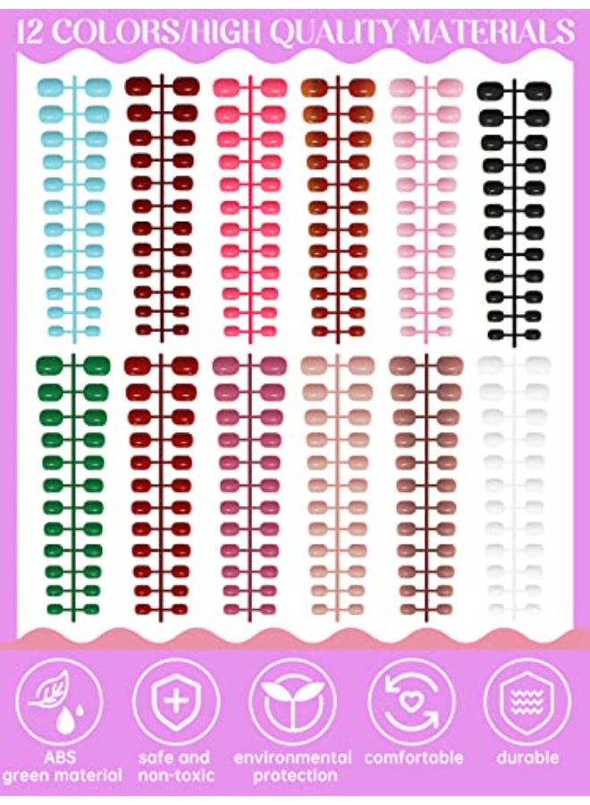 TOROKOM 288 Pieces Kids Short Glossy Press on Nails TOROKOM Children False Nails 12 Colors Acrylic Nails Art Tip for Kids Short Square Full Cover Fake Nails for Girls - Image 4