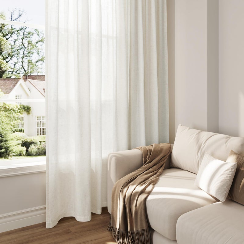 Nanspring Linen Curtains 96 Inches Long for Living Room 2 Panels Back Tab Modern Farmhouse Light Filtering 8ft Ceiling to Floor Privacy Boho Drapes for Bedroom Dining Ivory Cream W52 x L96 - Image 5