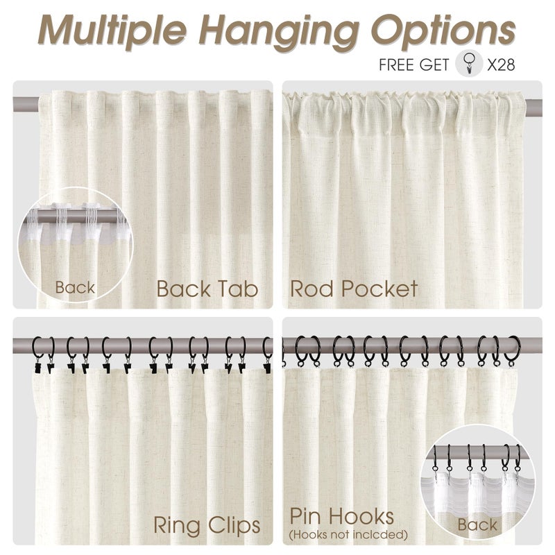 Nanspring Linen Curtains 96 Inches Long for Living Room 2 Panels Back Tab Modern Farmhouse Light Filtering 8ft Ceiling to Floor Privacy Boho Drapes for Bedroom Dining Ivory Cream W52 x L96 - Image 3