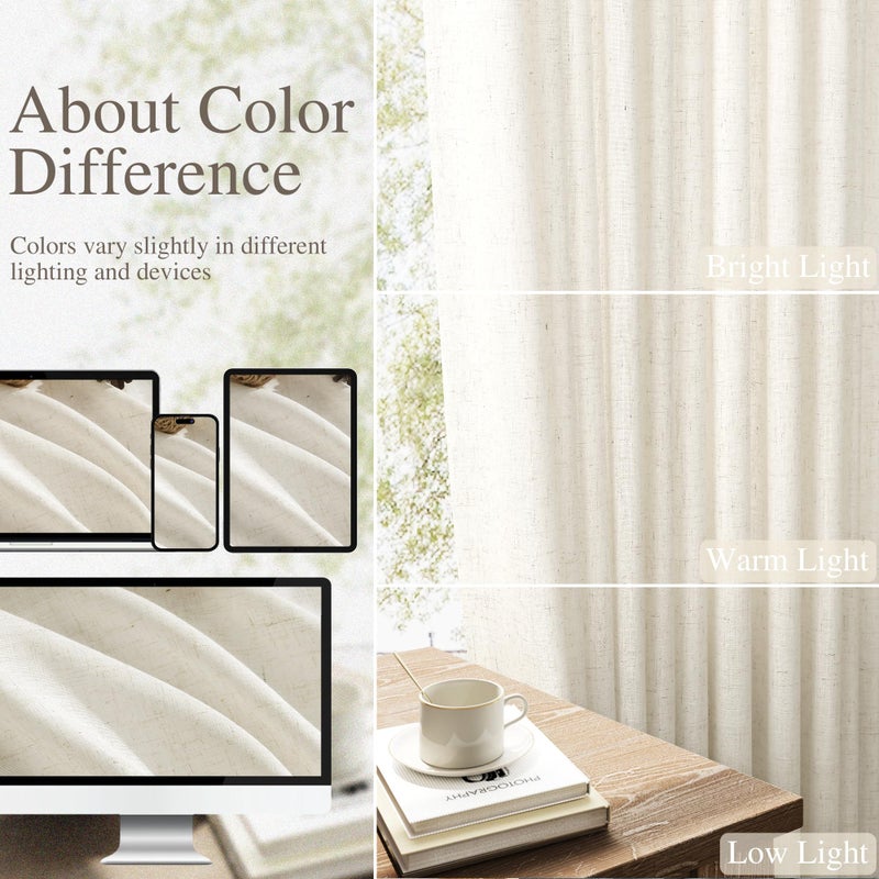 Nanspring Linen Curtains 96 Inches Long for Living Room 2 Panels Back Tab Modern Farmhouse Light Filtering 8ft Ceiling to Floor Privacy Boho Drapes for Bedroom Dining Ivory Cream W52 x L96 - Image 4