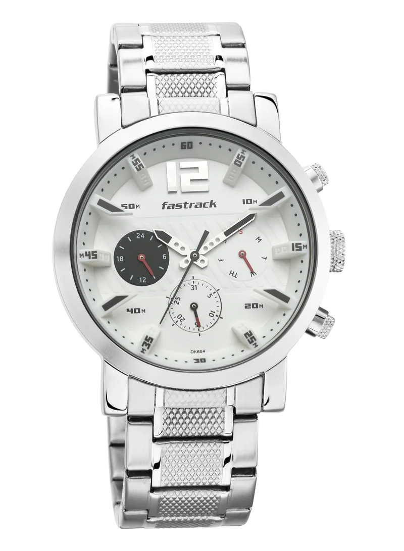 فاستراك Fastrack Fastfit Quartz Multifunction White Dial Stainless Steel Strap Watch for Guys