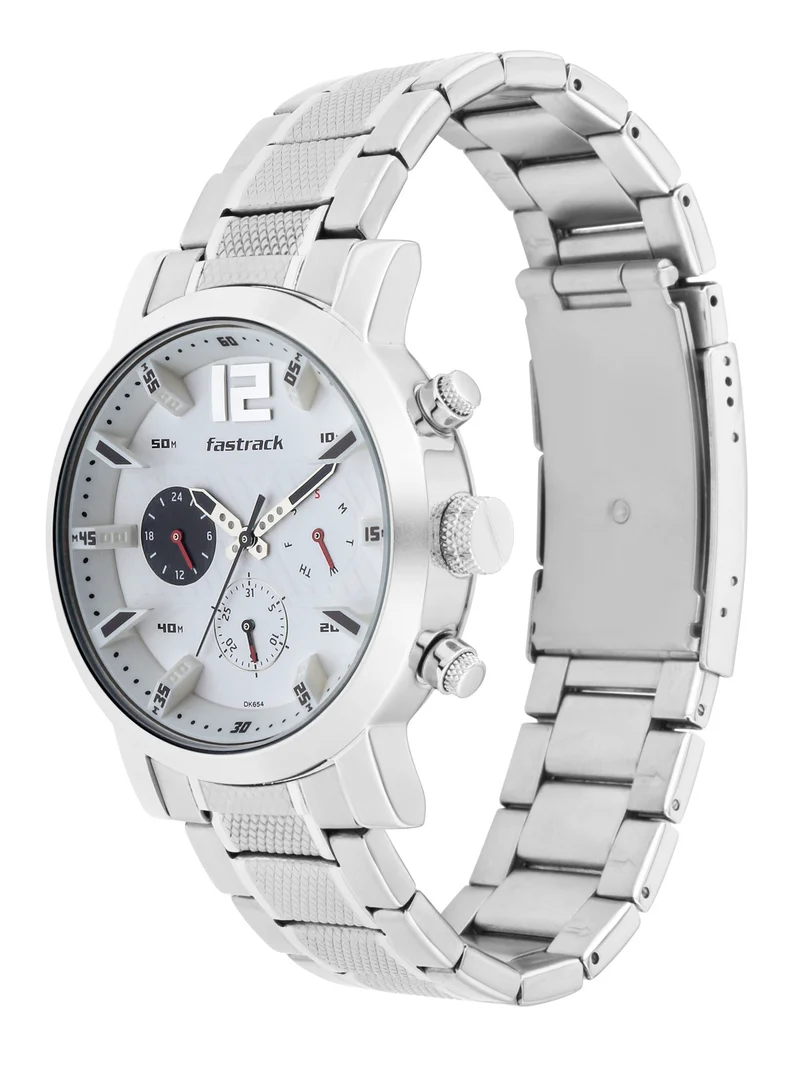 فاستراك Fastrack Fastfit Quartz Multifunction White Dial Stainless Steel Strap Watch for Guys