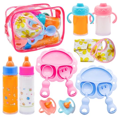 Jgalnim 15 PCS Baby Doll Accessories Magic Bottle SetPretend Play Feeding ToysDoll Feeding Set with Package for KidsGirlsPartyGift - Image 1