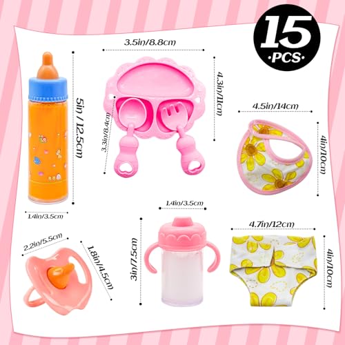 Jgalnim 15 PCS Baby Doll Accessories Magic Bottle SetPretend Play Feeding ToysDoll Feeding Set with Package for KidsGirlsPartyGift - Image 5