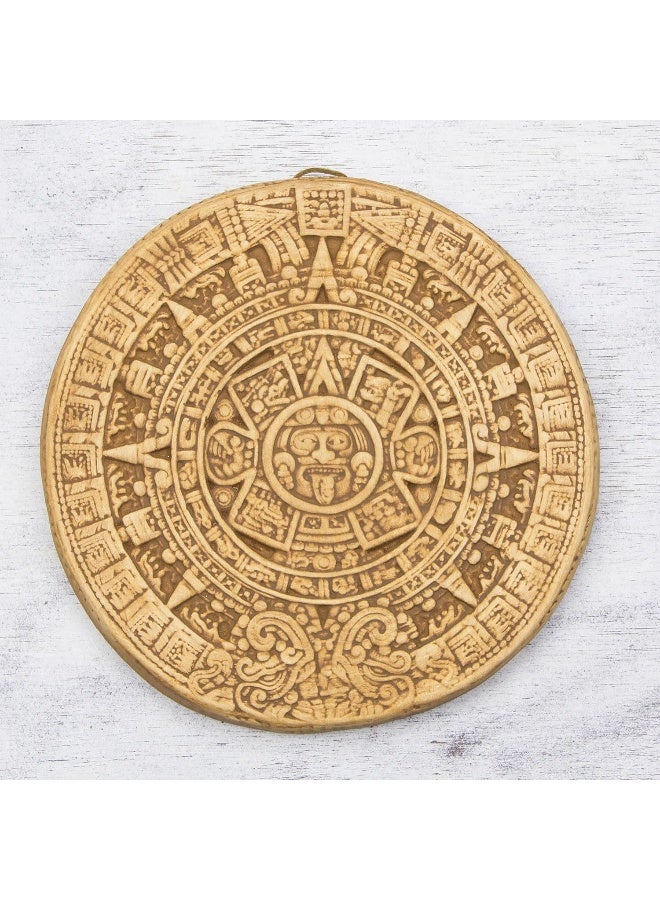 NOVICA Yellow Archaeological Theme Ceramic Advent Calendar Wall Plaque, Small Ochre Aztec Calendar - Image 2