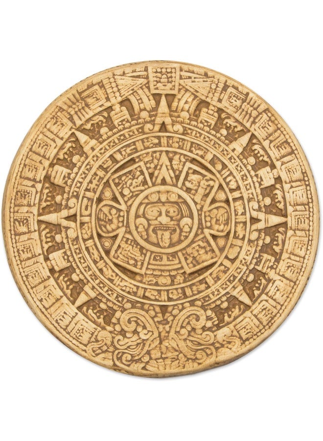 NOVICA Yellow Archaeological Theme Ceramic Advent Calendar Wall Plaque, Small Ochre Aztec Calendar - Image 1