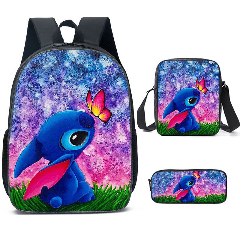 Amazon New Cartoon stitch stitch Three-Piece Set Schoolbag Backpack Backpack for Primary and Secondary School Students D style 