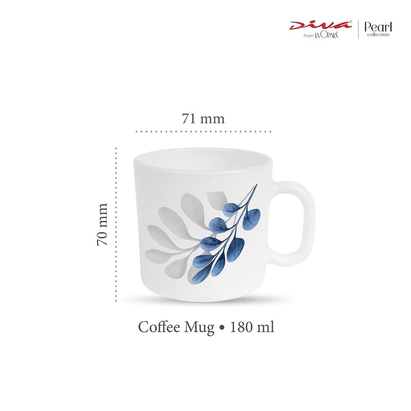 La Opala Diva Pearl Collection Opal Glass Crockery Coffee Mug Regular Set of 6 Indigo Bliss 190 ml for Tea Coffee Microwave Safe 100 Vegetarian Extra Strong Super Light White - Image 2