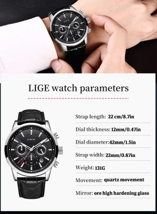 Mens Luxury Waterproof Black Leather Strap and Dial Fashion Quartz Watches Luminous Chronograph Sports Watch for Business Men - view 5