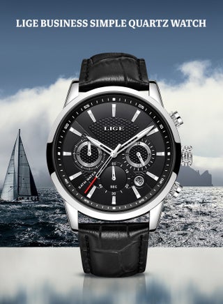 Mens Luxury Waterproof Black Leather Strap and Dial Fashion Quartz Watches Luminous Chronograph Sports Watch for Business Men - view 4