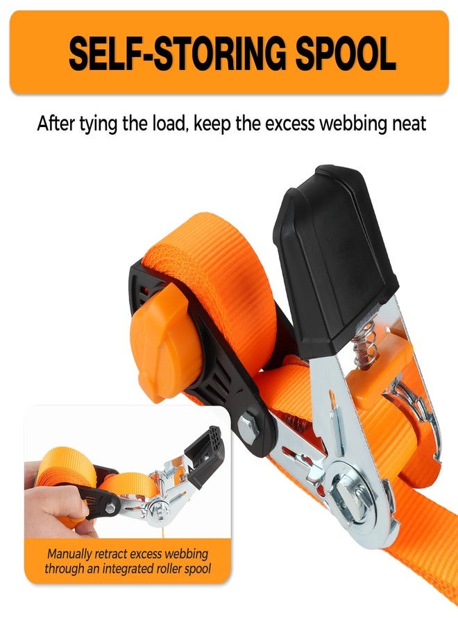 Autofonder Self-Storing NeatStrap Ratchet Strap with Safety Lock S Hooks-1,500lbs Break Strength-Motorcycle, Kayak Ratcheting Straps 1" x 15' Tie-Downs for Pickup Bed,Moving Truck,Trailer(4PK) - Image 3